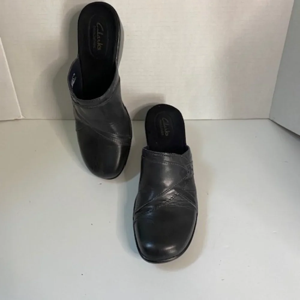 Clark’s Navy blue Leather wedge Mules Clogs, size 8.5N - Picture 7 of 8